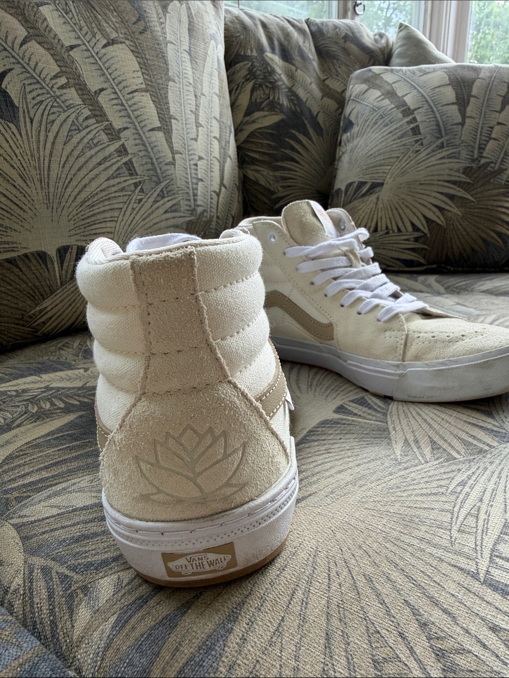 Vans High-Top Sneakers in Cream and Tan - Picture 3 of 11